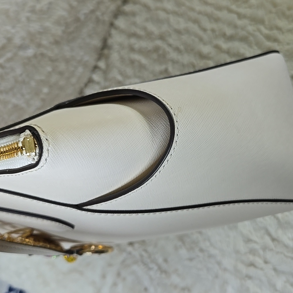 Michael Kors White Tote with Bear Charm Added EUC LIKE NEW - Picture 4 of 13